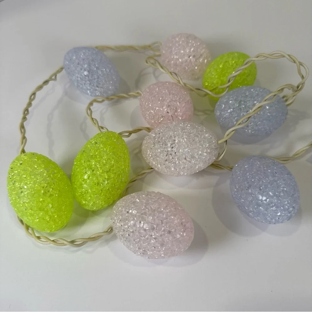 10 Easter Egg STRING LIGHTS Melted Plastic Popcorn GARLAND Vintage PINK BLUE